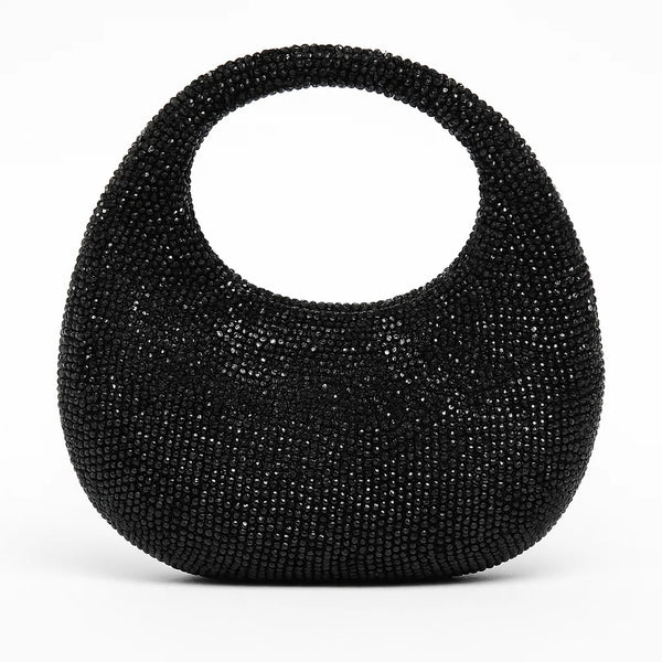 Black Crystal Embellished Hobo Clutch Bag